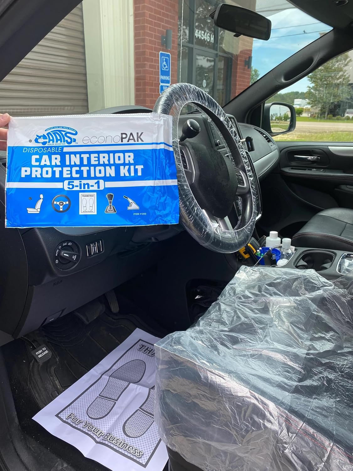 5-in-1 Car Interior Protection Kit Service Auto Shop Kit Covers - 150 Pack | Includes seat, steering wheel, brake, gear shift covers and floor mats to help protect vehicle interiors during service