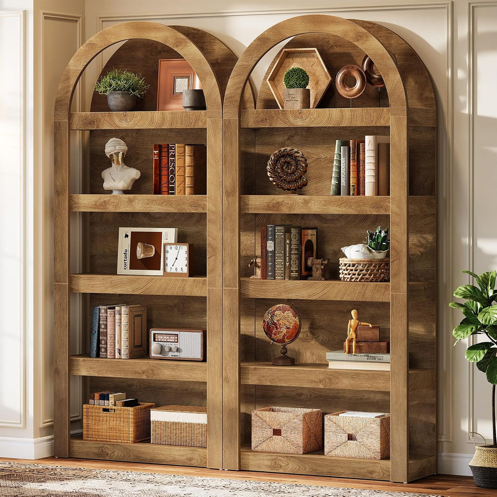Tribesigns 5-Tier Arched Bookshelf, 71' Tall Farmhouse Bookcase Arch-Shaped Racks (2)