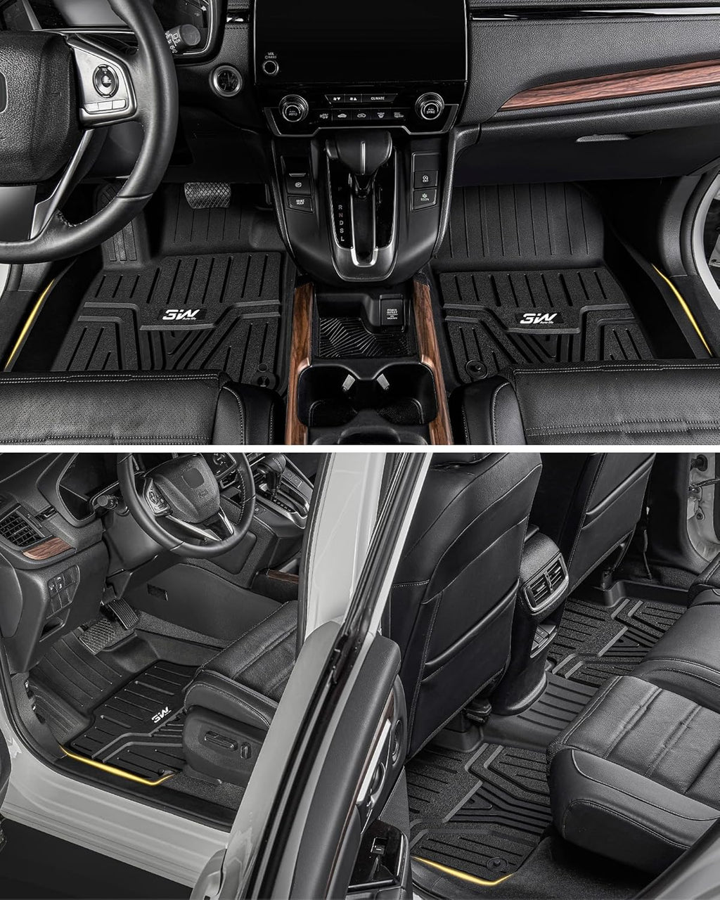 3W Floor Mats and Cargo Liner Fit for Honda Pilot 2023 2024 2025 2026, Custom Fit All Weather Honda Pilot Accessories Odorless Anti-Slip TPE Full Set Mats Black