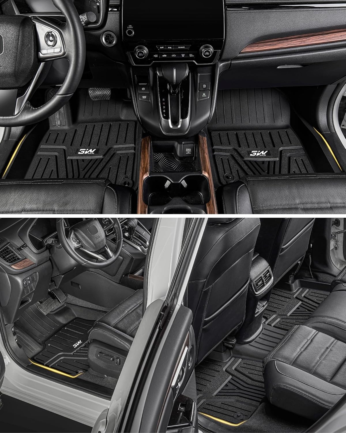 3W Floor Mats and Cargo Liner Fit for Honda Pilot 2023 2024 2025 2026, Custom Fit All Weather Honda Pilot Accessories Odorless Anti-Slip TPE Full Set Mats Black