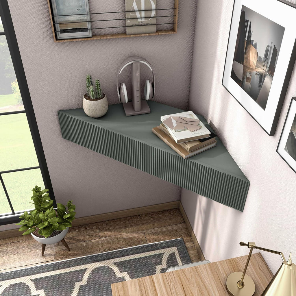 24/7 Shop at Home French 47 inch Modern Floating TV Console Table with 3D Wavy Panel Door, Wood Entertainment Center with Storage Space, Wall Corner Shelf for Living Room, Bedroom, Office, Sage Green
