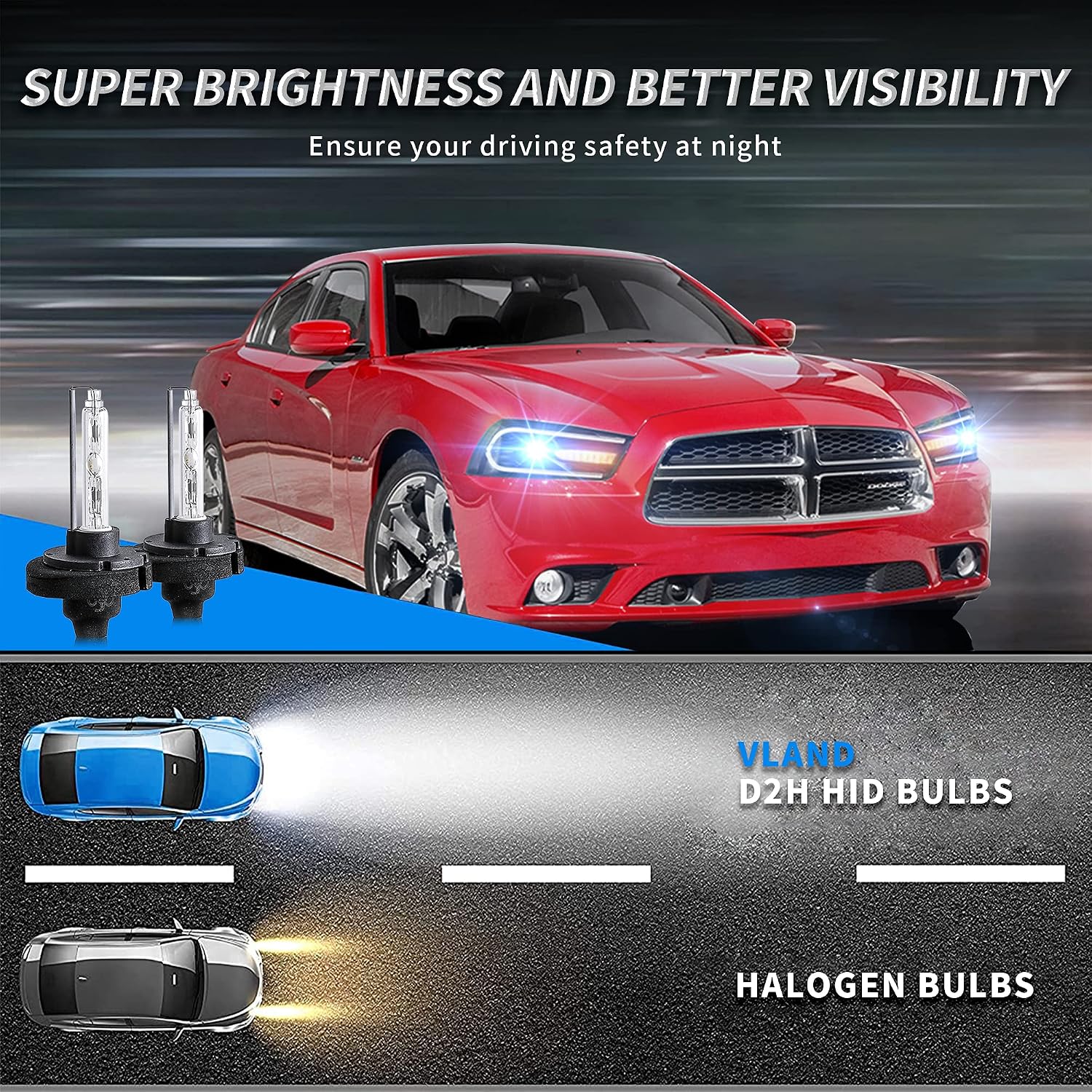 VLAND LED Headlights + D2H Xenon Bulbs Compatible with Dodge Charger 2011-2014 (Not Fit 2012 Charger SE) w/Sequential Passenger+ Driver Sides+Bulbs Kit