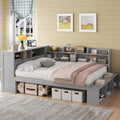 Merax Full Size Daybed with Storage Cabinets, Shoe Cabinet and USB Ports for Kids or Teens, Wood Full Daybed with Headboard, L-Shaped Corner Bed Full Size for Guestroom Living Room or Bedroom, Gray
