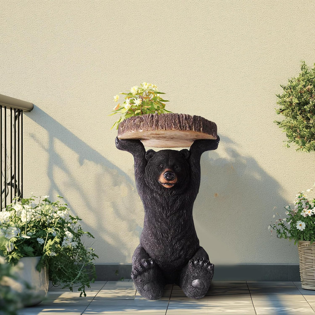GENUINQ American Black Bear Side Table Pedestal End Table Stool Resin Bear Statue Hand Painted Sculpture Home Office Living Room Decor