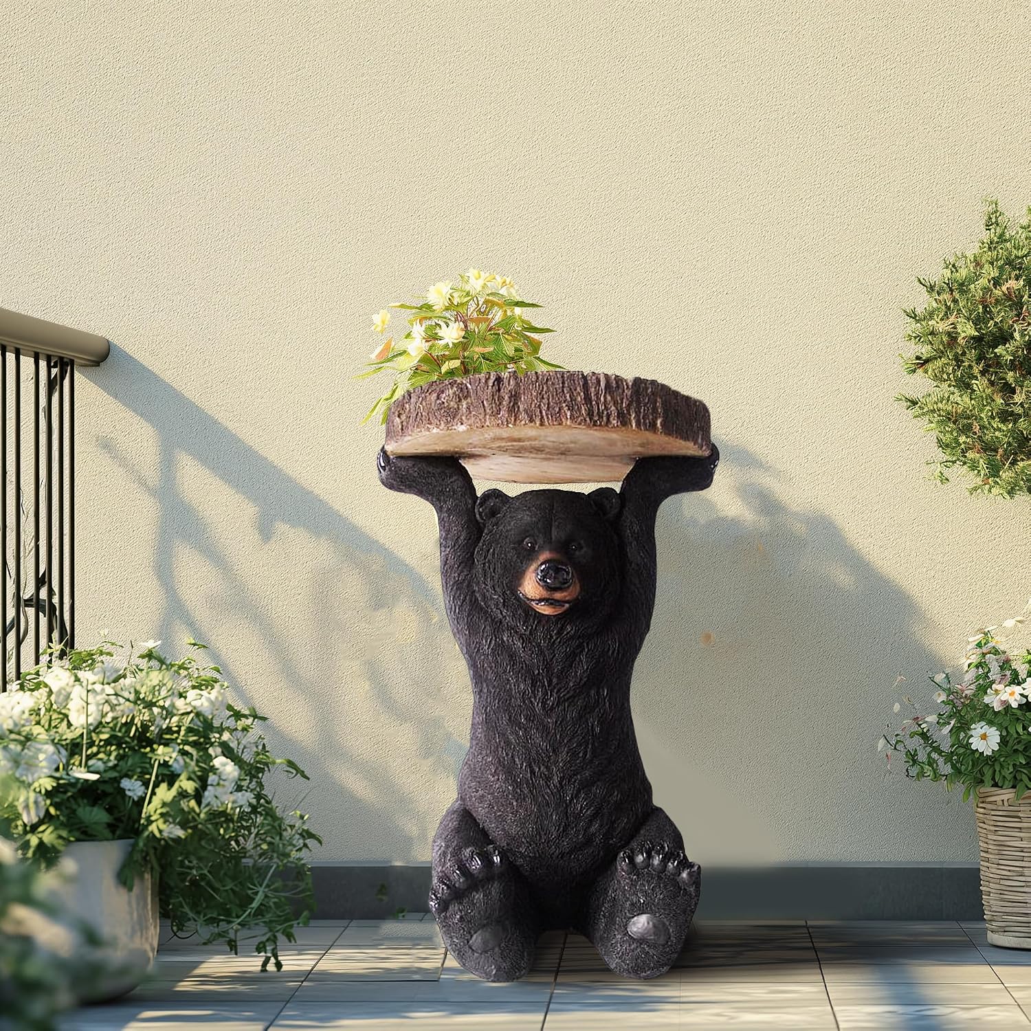 GENUINQ American Black Bear Side Table Pedestal End Table Stool Resin Bear Statue Hand Painted Sculpture Home Office Living Room Decor