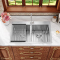 Rhbamoa Double Bowl Drop In Kitchen Sink 33x22,16-Gauge T304 Stainless Steel Topmount Kitchen Sink,50/50 Double Bowl Kitchen Sinks,Deep Sinks with All Accessories, Brushed Finish