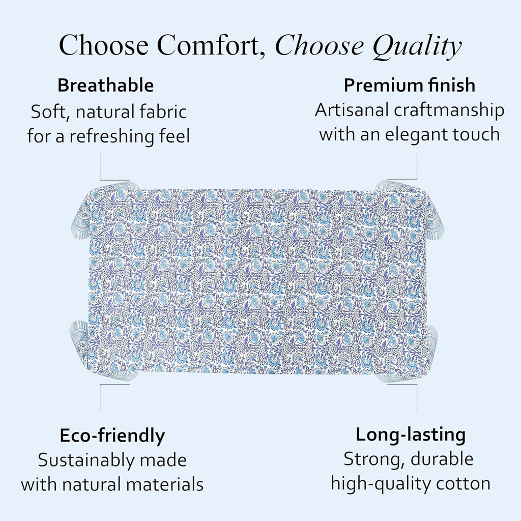 CPC Tablecloth 100% Cotton 72x190 Inch Indian Block Print Rectangle Table Cover, Blue Table Cloth for Weddings, Spring/Summer, Barbeque - Indigo Blue