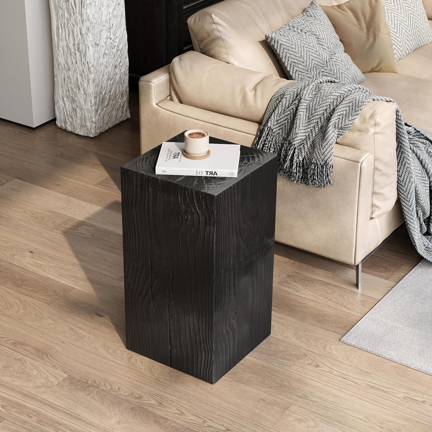 Christopher Knight Home Bard 27.75' Square Living Room Side Table, Wood-Like Distressed Finish End Table, Decorative Accent Table for Indoor Outdoor Usage, Space Saving Furniture, Black