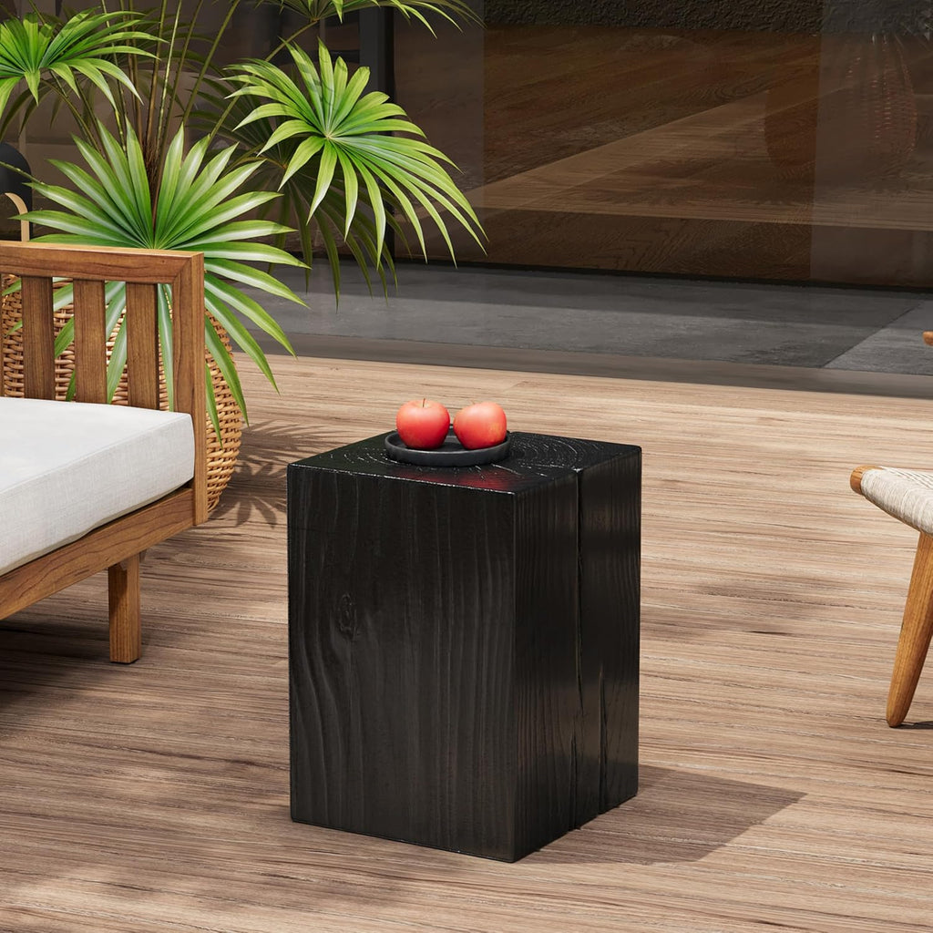 Christopher Knight Home Bard 18' Square Living Room Side Table, Wood-Like Distressed Finish End Table, Decorative Accent Table for Indoor Outdoor Usage, Space Saving Furniture, Black