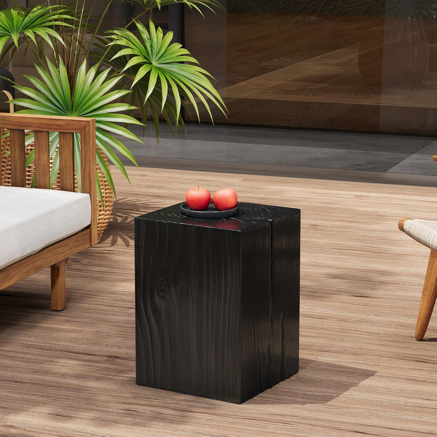 Christopher Knight Home Bard 18' Square Living Room Side Table, Wood-Like Distressed Finish End Table, Decorative Accent Table for Indoor Outdoor Usage, Space Saving Furniture, Black