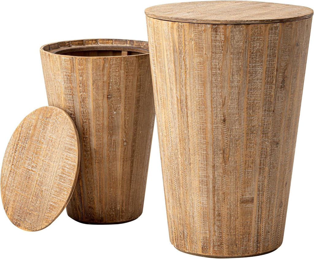 Aoikax Farmhouse Nesting Barrel Side Table, Rustic Space Saving Storage End Table Set Fully Assembled, Natural Distressed Finish