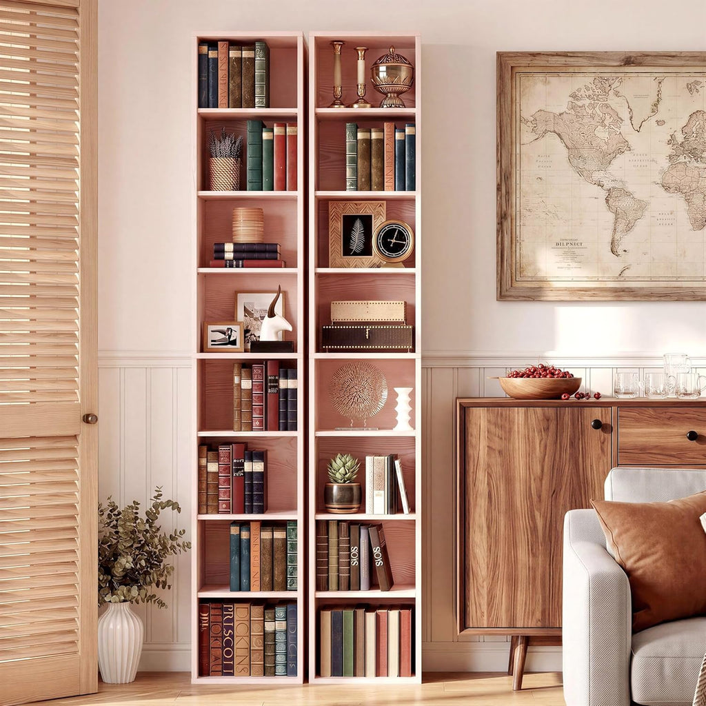 IRONCK Tall Narrow Bookshelf 8 Tiers 71in Set of 2, Compact Corner Bookcase, Easy to Match for Living Room, Office, Study, Bedroom