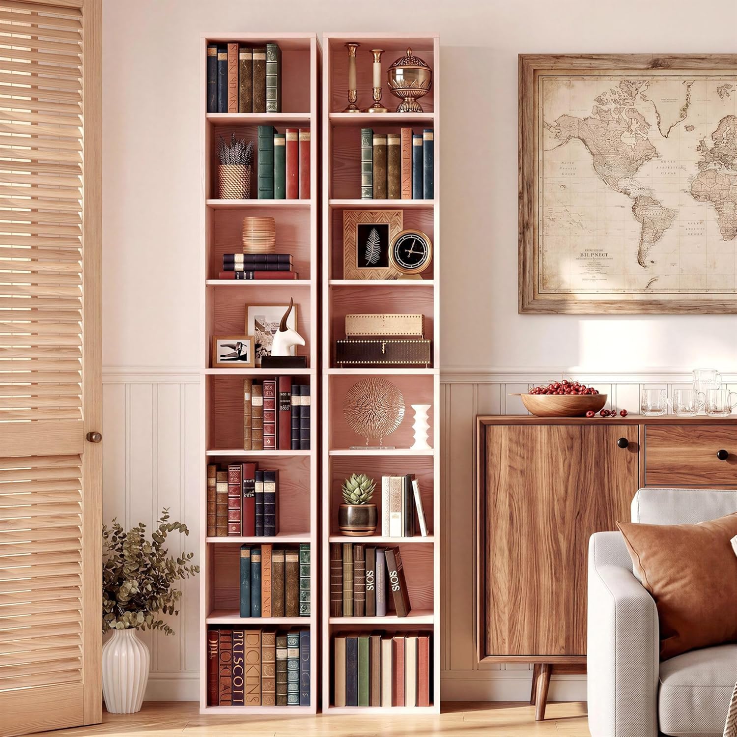 IRONCK Tall Narrow Bookshelf 8 Tiers 71in Set of 2, Compact Corner Bookcase, Easy to Match for Living Room, Office, Study, Bedroom