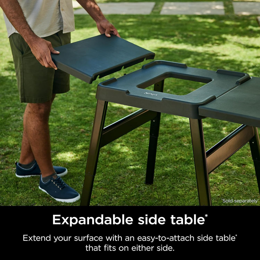 Ninja XSKUNSTAND Outdoor Stand, Woodfire Products, Adjustable Height, Utensil-Holder, Side Table-Compatible, Weather-Resistant, Black, 26' x 34' x 34