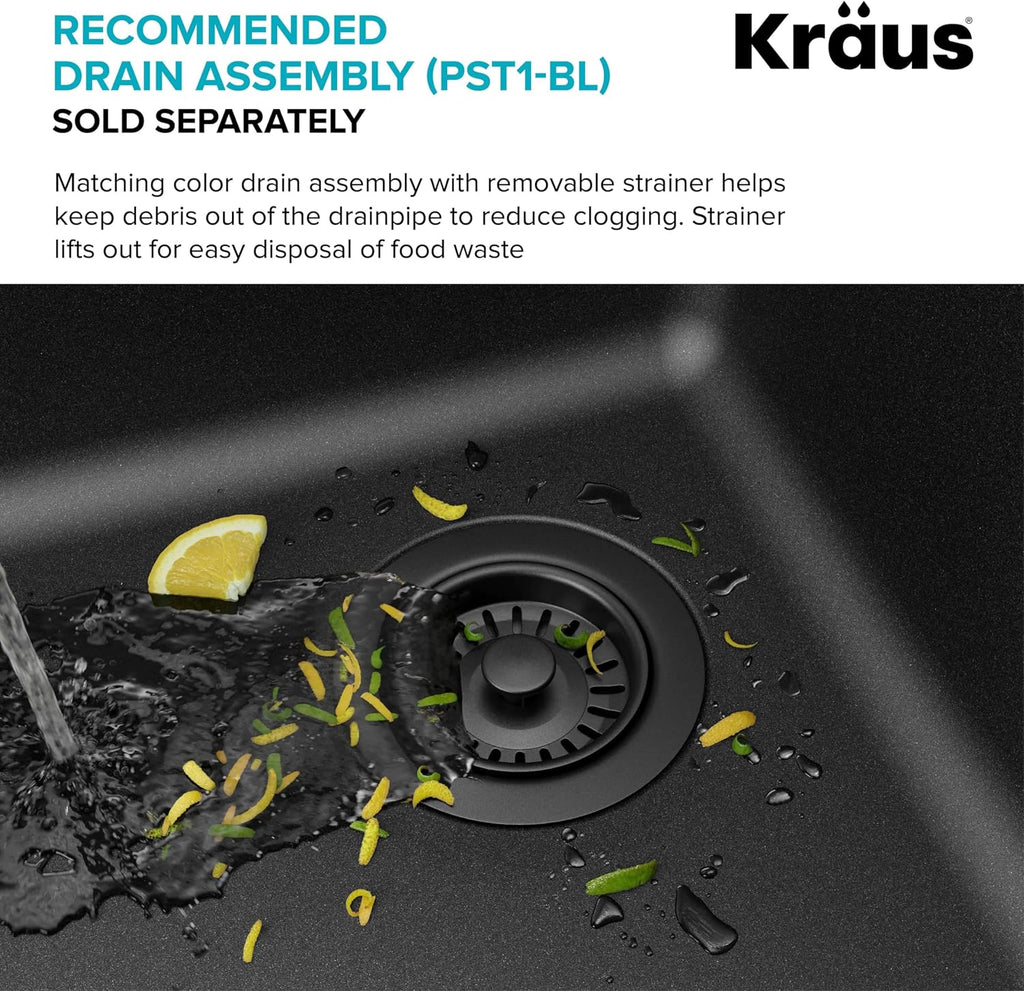 KRAUS Quarza 33-inch Drop-In/Undermount 60/40 Double Bowl Granite Kitchen Sink in Black, KGD-442BLACK