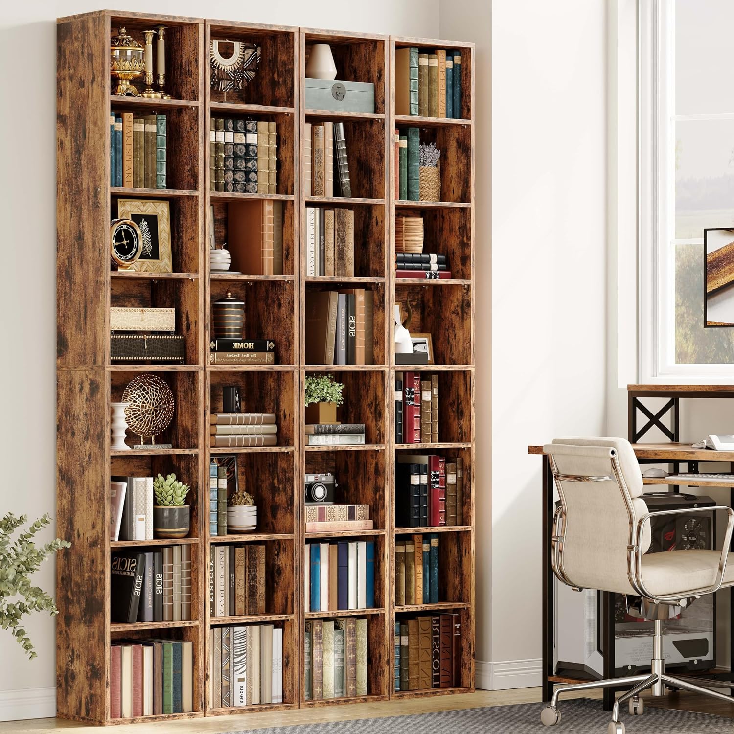 IRONCK Tall Narrow Bookshelf 8 Tiers 71in Set of 2, Compact Corner Bookcase, Easy to Match for Living Room, Office, Study, Bedroom