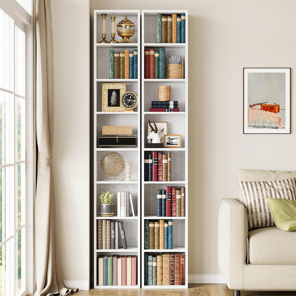 IRONCK Tall Narrow Bookshelf 8 Tiers 71in Set of 2, Compact Corner Bookcase, Easy to Match for Living Room, Office, Study, Bedroom