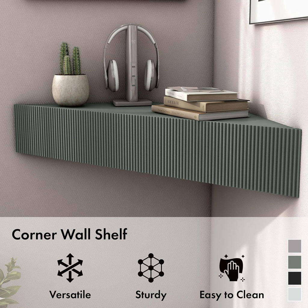 24/7 Shop at Home French 47 inch Modern Floating TV Console Table with 3D Wavy Panel Door, Wood Entertainment Center with Storage Space, Wall Corner Shelf for Living Room, Bedroom, Office, Sage Green