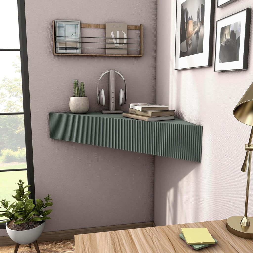 24/7 Shop at Home French 47 inch Modern Floating TV Console Table with 3D Wavy Panel Door, Wood Entertainment Center with Storage Space, Wall Corner Shelf for Living Room, Bedroom, Office, Sage Green