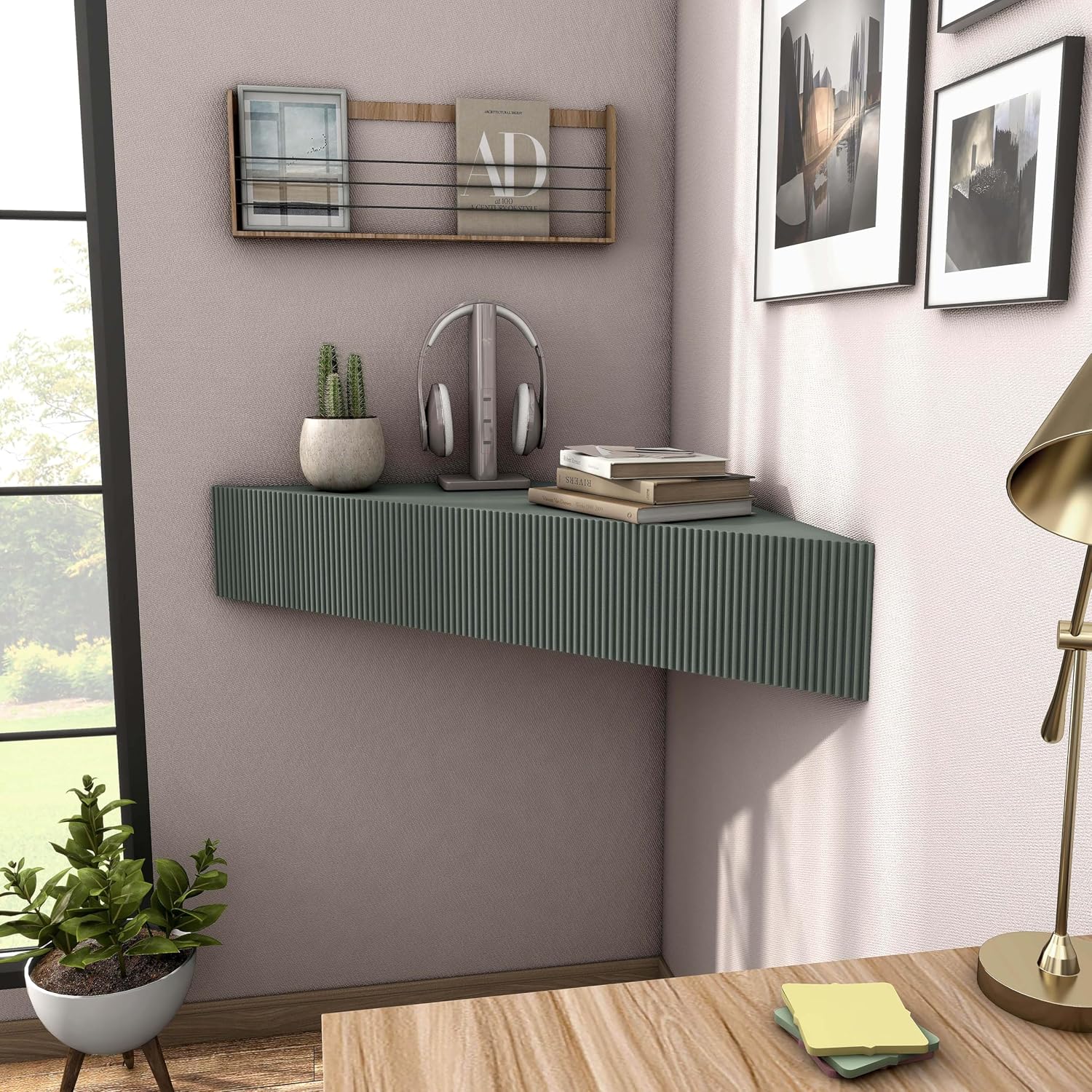 24/7 Shop at Home French 47 inch Modern Floating TV Console Table with 3D Wavy Panel Door, Wood Entertainment Center with Storage Space, Wall Corner Shelf for Living Room, Bedroom, Office, Sage Green