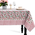 CPC Tablecloth 100% Cotton 72x140 Inch Indian Block Print Rectangle Table Cover, Red Table Cloth for Weddings, Spring/Summer, Barbeque - Red Garnet