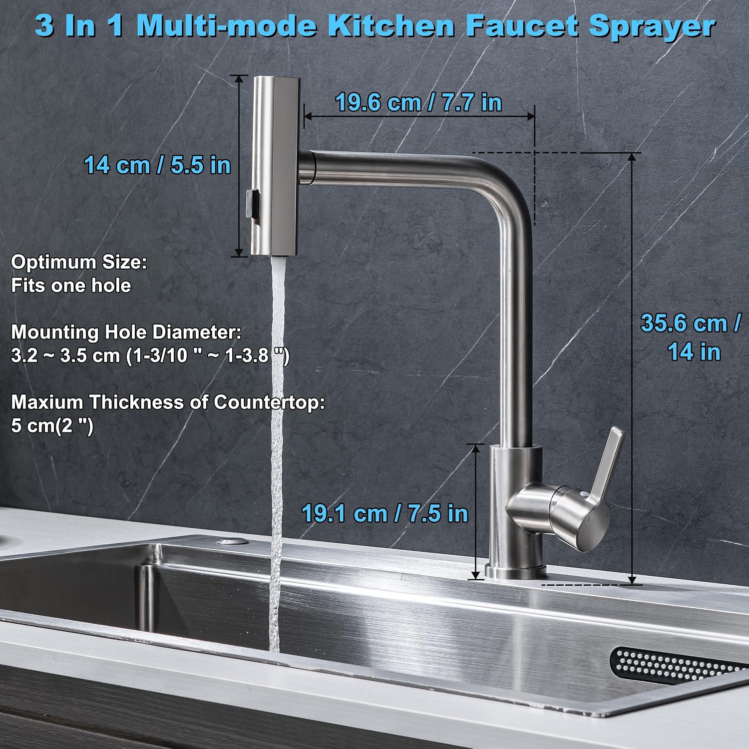33 x 19 Waterfall Kitchen Sink with Faucet, Stainless Steel Undermount Single Bowl Kitchen Sinks, Large Farmhouse Workstation Sinks with Accessories, 8 Inch Deep Drop In Sink, Brushed Nickel