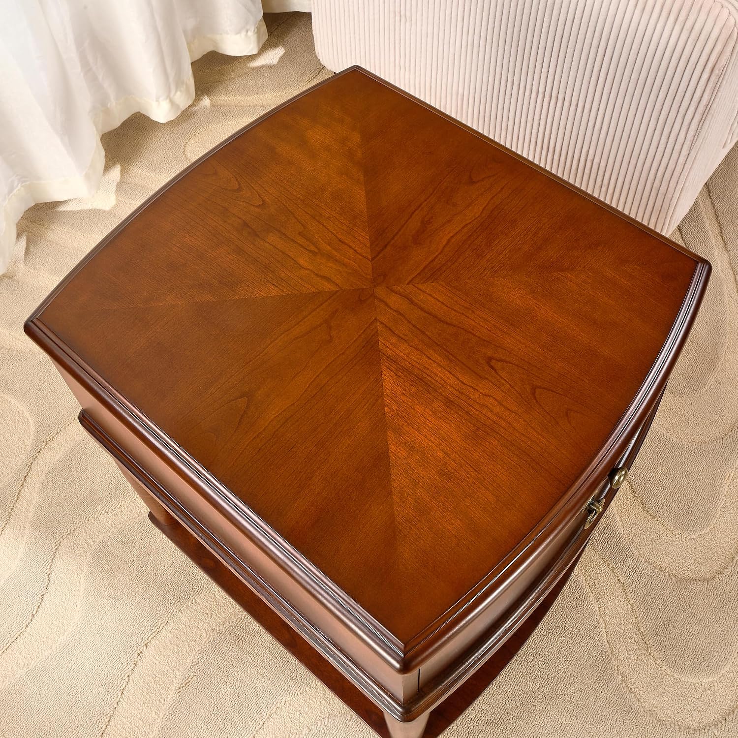 Farmhouse End Side Table Set of 2 with Pull-Out Tray And Storage Drawer, Sofa Beside Tables, Nightstand, No-Tools Assembly 17.7'L x 19.7'W x 22.8'H for Living Room, Caramel Brown CJZ-A1569-MG