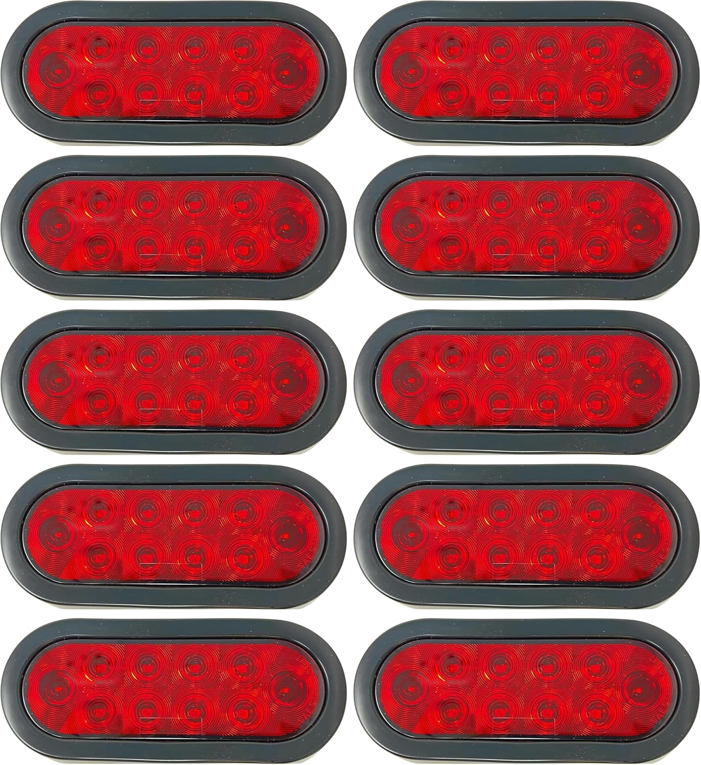 All Star Truck Parts 10X Red 6' Oval 10 LED Trailer Stop Turn Tail Light Kit DOT Certified + Grommets & Plugs IP67 Waterproof Parking Signal Headache Rack Backrack Truck Trailer 12V Reflective Lens