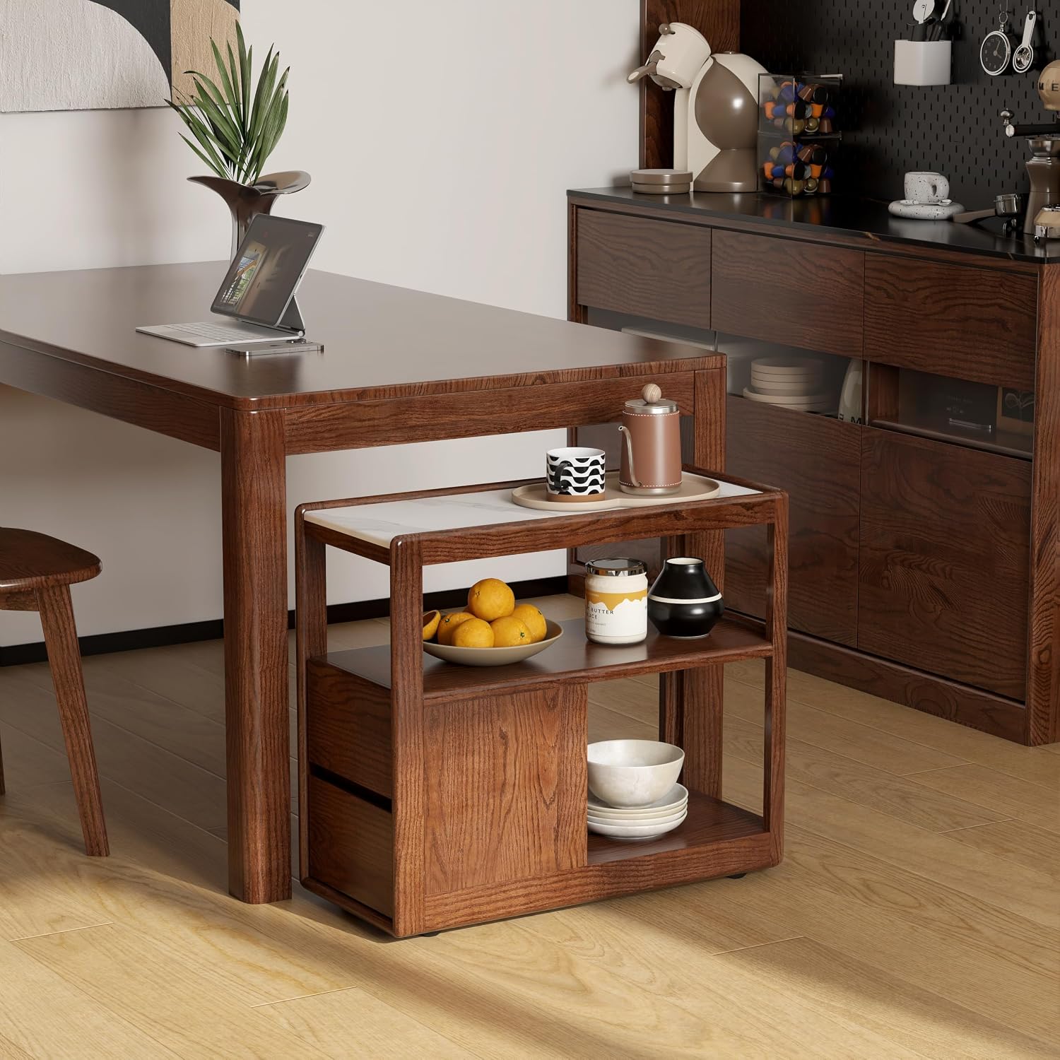 100% Solid Wood Side Table with Storage, Narrow End Table with 2 Drawers, Slim Nightstand and Small Bedside Table with Wheels for Living Room Kitchen Bedroom(Walnut, 15.75' D x 26.77' W x 21.65' H)