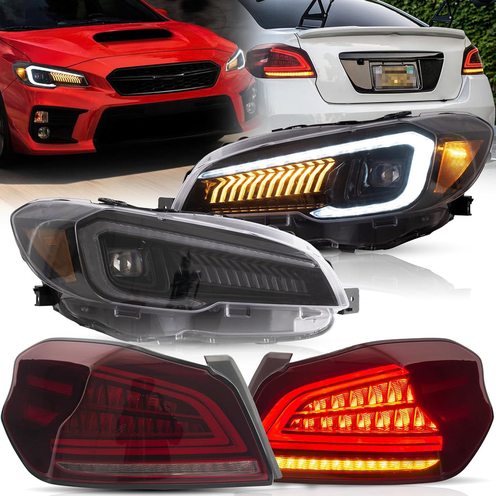 VLAND Headlights and Taillights Fit for 2015-2021 SUBARU WRX/STI 1st Gen, Amber/Red