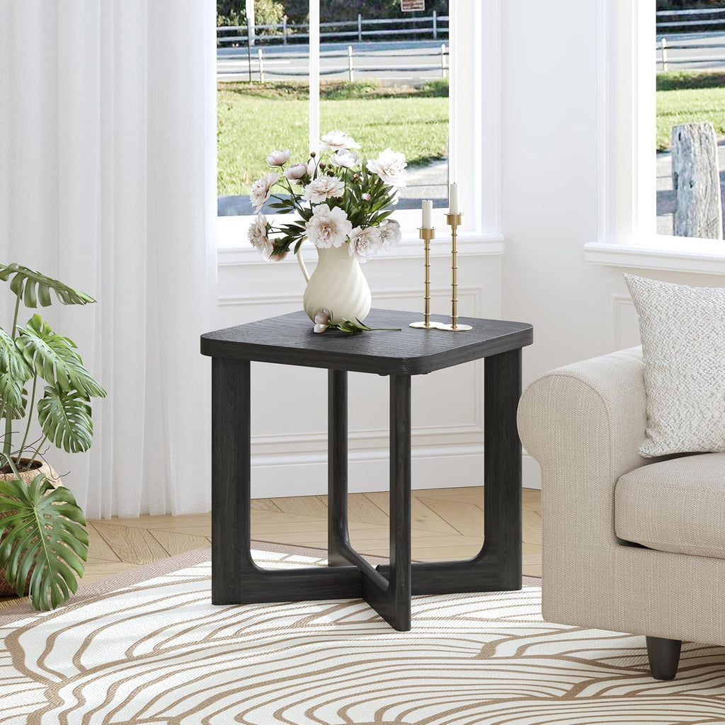 Casaphoria 24' End Side Table, Solid Wood Sofa Table with Cross Sturdy Legs, Slim Beside Table, Nightstand Telephone Table for Bedroom, Living Room, Restaurant, Small Spaces, Black