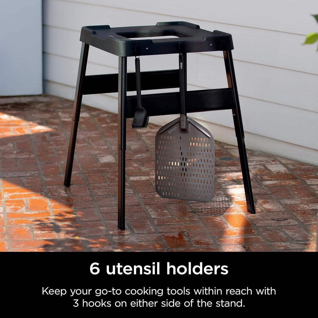 Ninja XSKUNSTAND Outdoor Stand, Woodfire Products, Adjustable Height, Utensil-Holder, Side Table-Compatible, Weather-Resistant, Black, 26' x 34' x 34