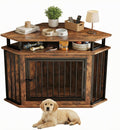 IRONCK 43.3' Corner Dog Crate Furniture with 2-Tier Shelves, Wooden Dog Kennel Indoor, Space-Saving Furniture Style Dog Cage for Small and Medium Dogs, Rustic Brown (23.6' L x 43.3' W x 32' H)