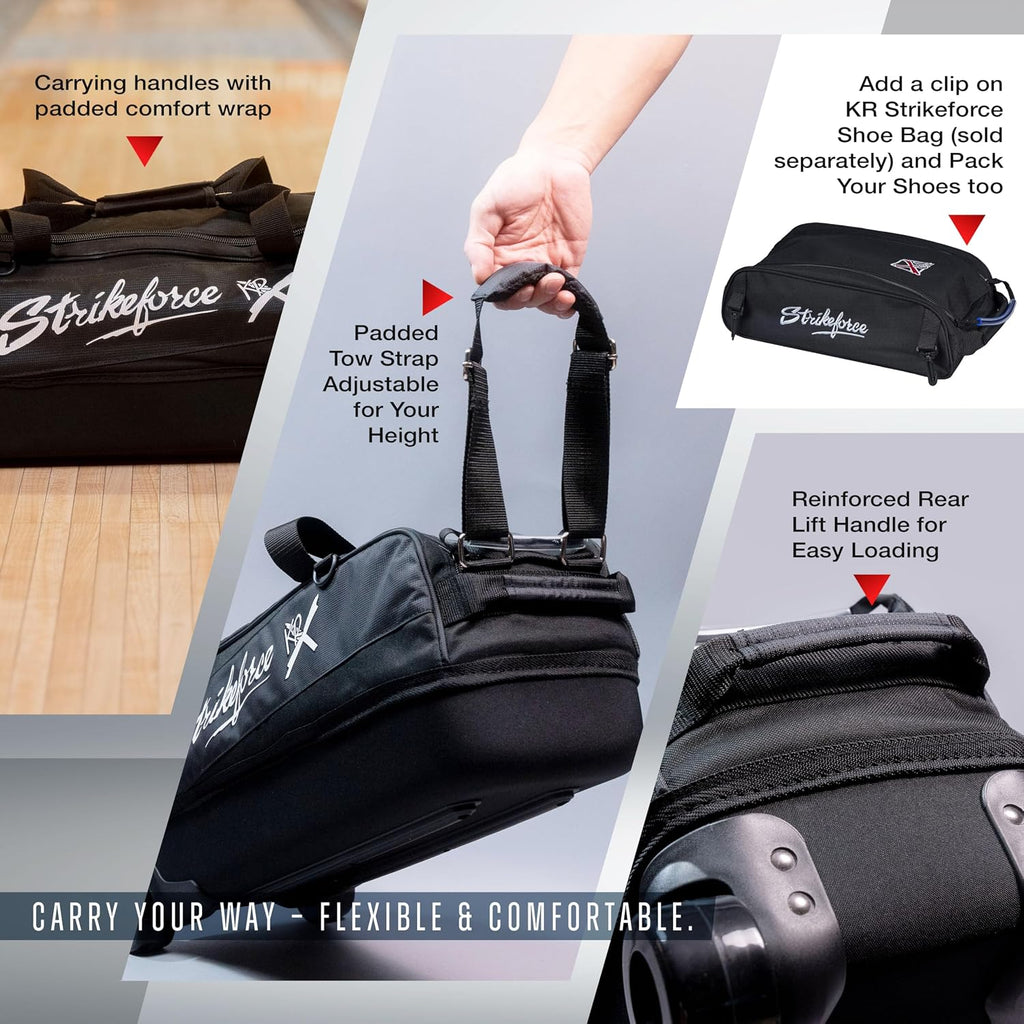 KR Strikeforce Fast Slim Triple Tote Bowling Bags with Wheels - Fits 3 Bowling Balls - Lightweight and Designed for Airline Travels