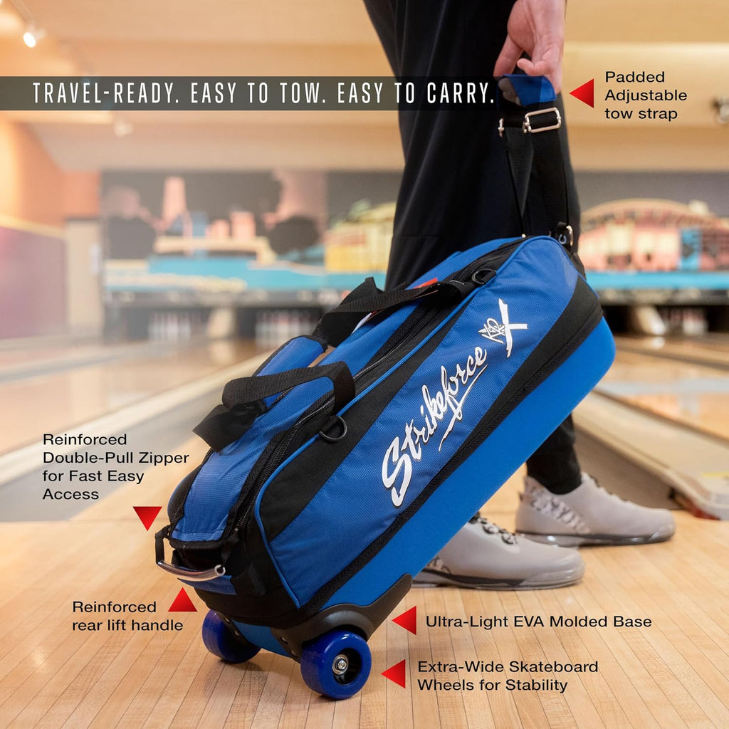 KR Strikeforce Fast Slim Triple Tote Bowling Bags with Wheels - Fits 3 Bowling Balls - Lightweight and Designed for Airline Travels