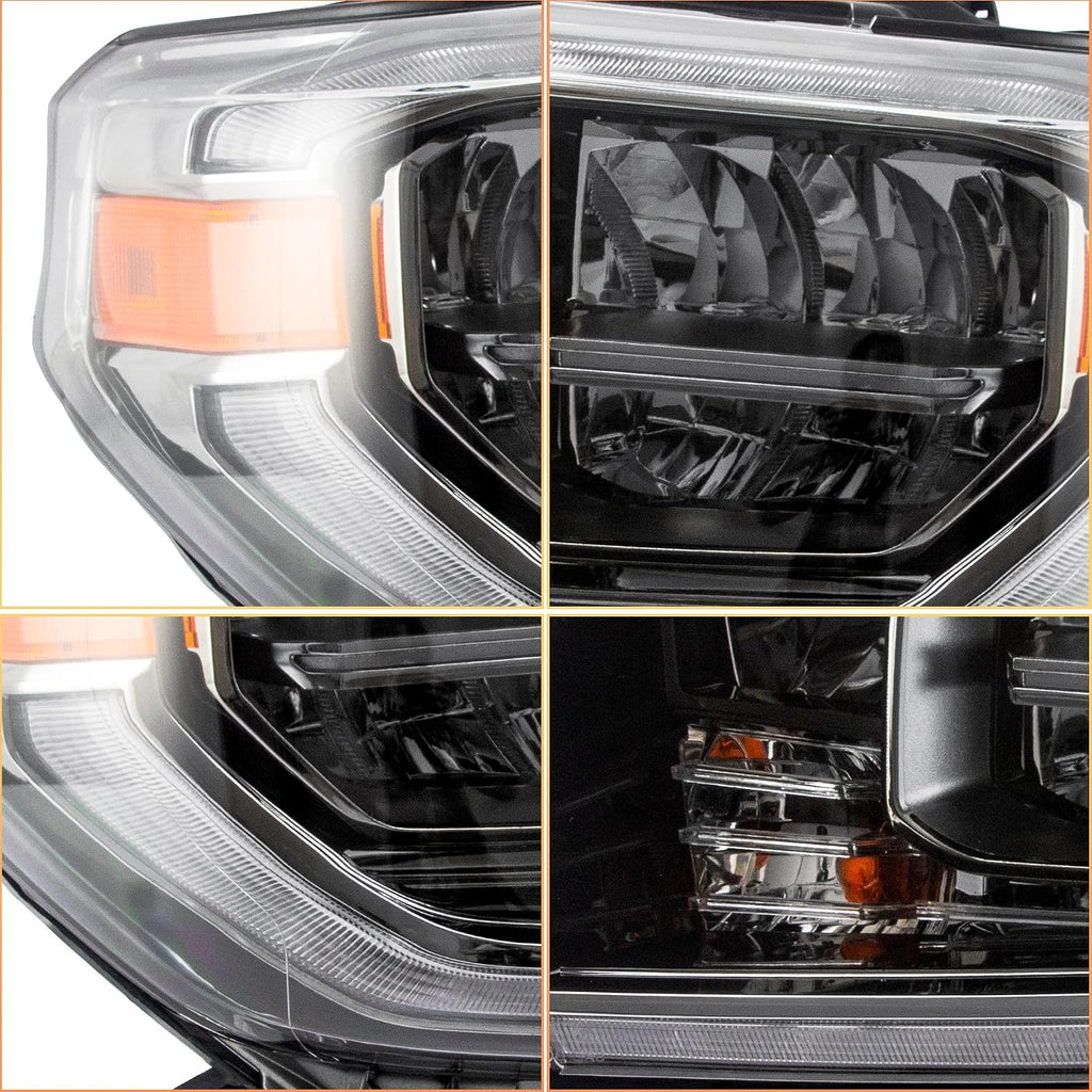 VLAND Led Headlights Compatible with 2nd Gen Facelift Tundra Pickup Trucks 2014-2021(Only Fit OEM Halogen), Front Lights w/Amber Sequential Signal Lights, No Need Bulbs Chrome Housing