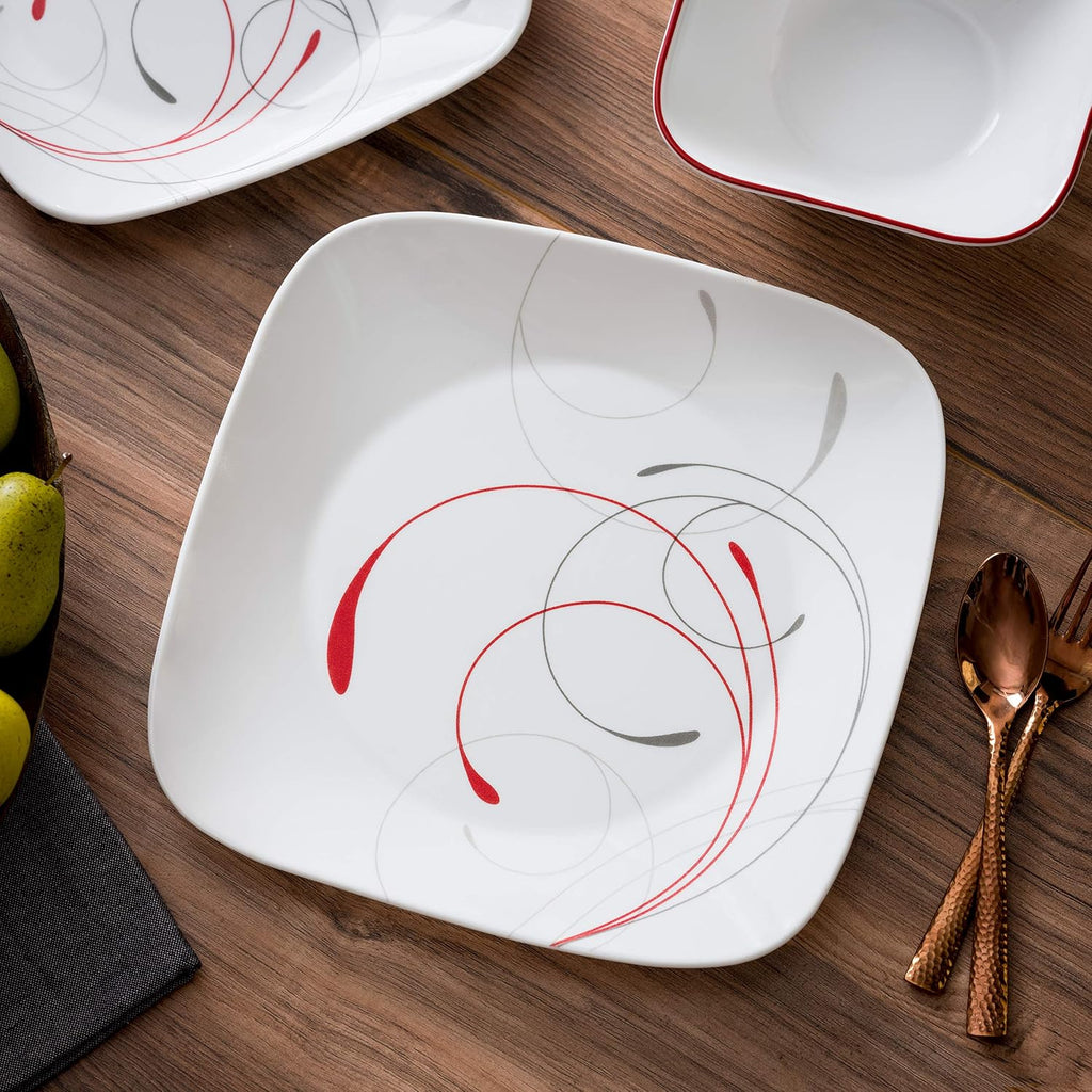 Corelle Vitrelle 18-Piece Service for 6 Dinnerware Set, Triple Layer Glass and Chip Resistant & Vitrelle 1-Qt Serving Bowl 2-Pack, Large Serving Bowl, White