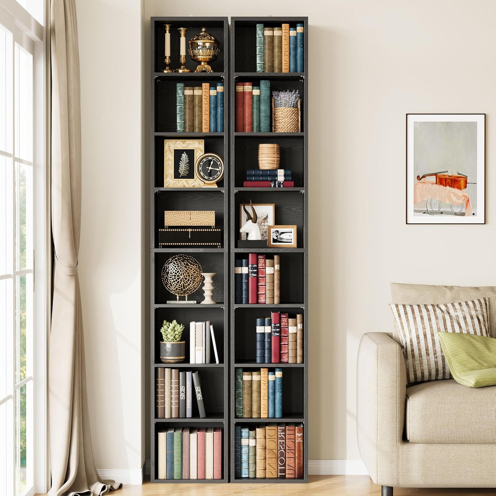 IRONCK Tall Narrow Bookshelf 8 Tiers 71in Set of 2, Compact Corner Bookcase, Easy to Match for Living Room, Office, Study, Bedroom