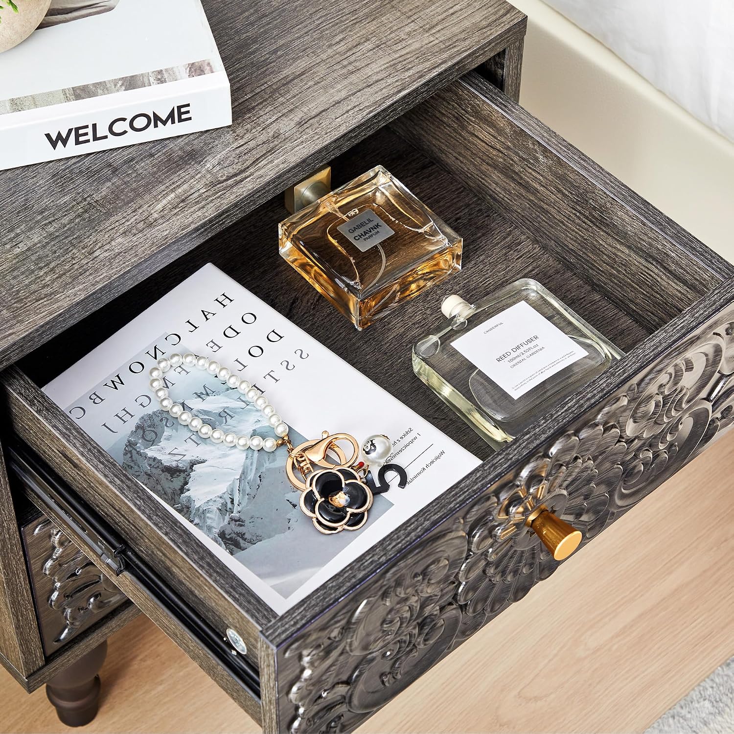 Nightstand, Farmhouse Bedside Table with 2 Drawers and Metal Handles, Wood Sofa Side End Table Accent Dresser for Bedroom, Living Room (Black Brown-2 Packs) (15.75 x 16.02 x 18.15 Inch)