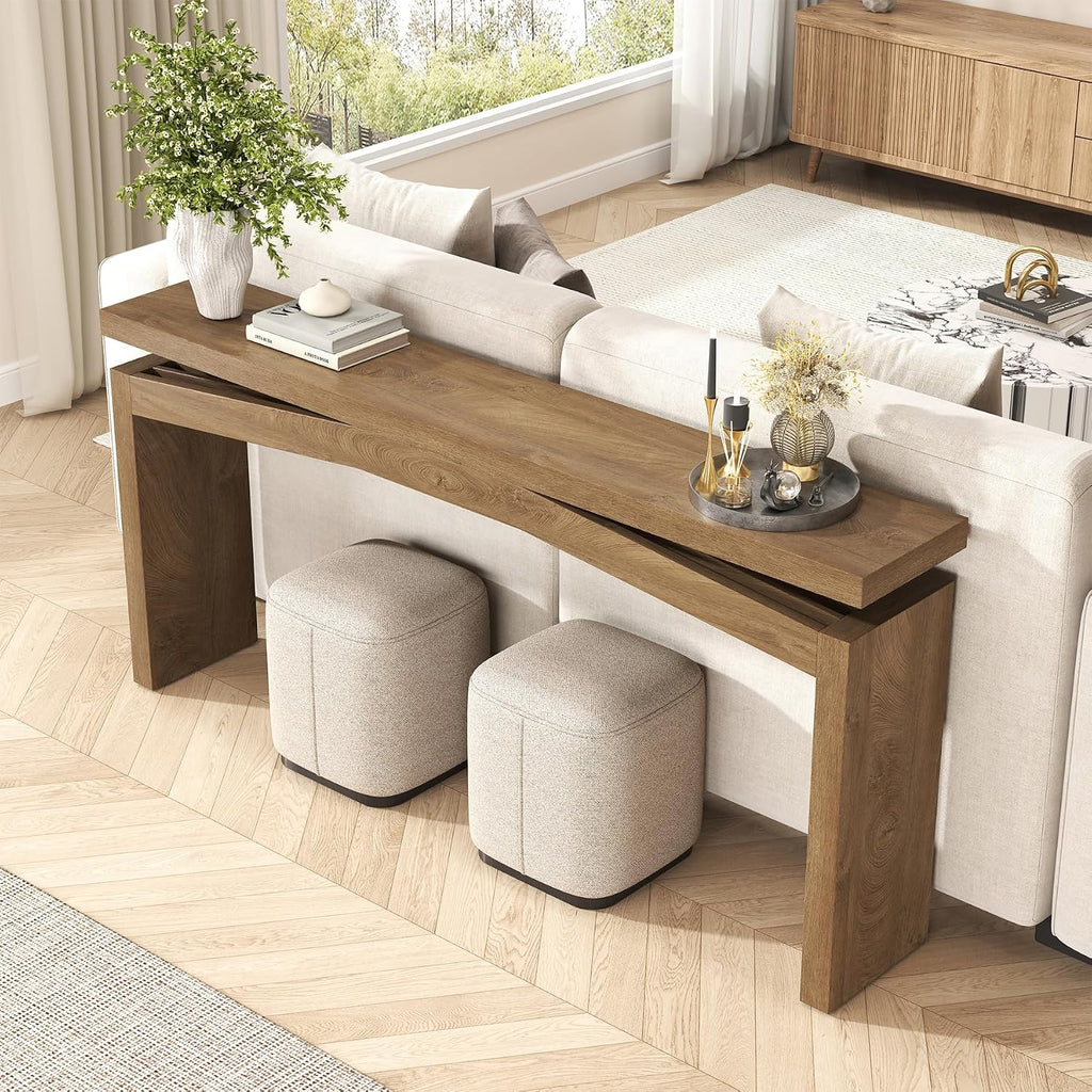 Epecoya Console Tables for Entryway 63-Inch, Wooden Sofa Tables Narrow Long Behind Couch Farmhouse, Modern Entryway Tables Rectangular for Entrance, Home, Living Room, Natural Brown