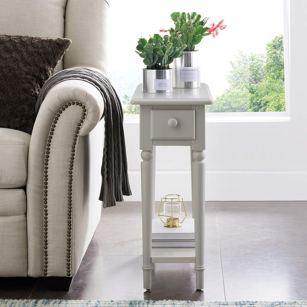 Leick Home Coastal End Table, Solid Wood, 1 Drawer, Bottom Display Shelf, Easy-Assembly, For Living Room/Bedroom, Greige, 23.5 in. L x 10.0 in. W x 24.0 in. H, 20017-GR