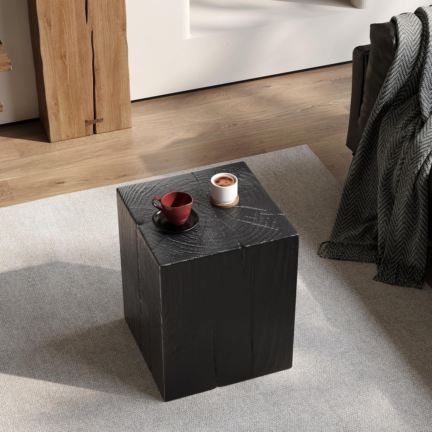 Christopher Knight Home Bard 18' Square Living Room Side Table, Wood-Like Distressed Finish End Table, Decorative Accent Table for Indoor Outdoor Usage, Space Saving Furniture, Black