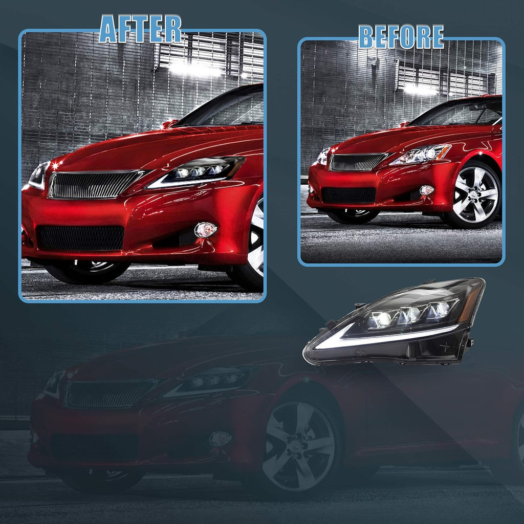 VLAND Headlights and Tail lights Fit for Lexus IS250 IS350 IS22d 2006-2012, ISF 2008-2014 4-Door, Plug-and-play, (Amber+Red)