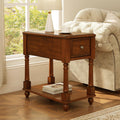 Narrow End Table with Drawer and Shelf, Solid Wood Sofa Side Table 2-Tier Skinny Table with Storage Slim Bedside Table for Small Spaces Living Room-Cherry Brown BBJ-004-DR