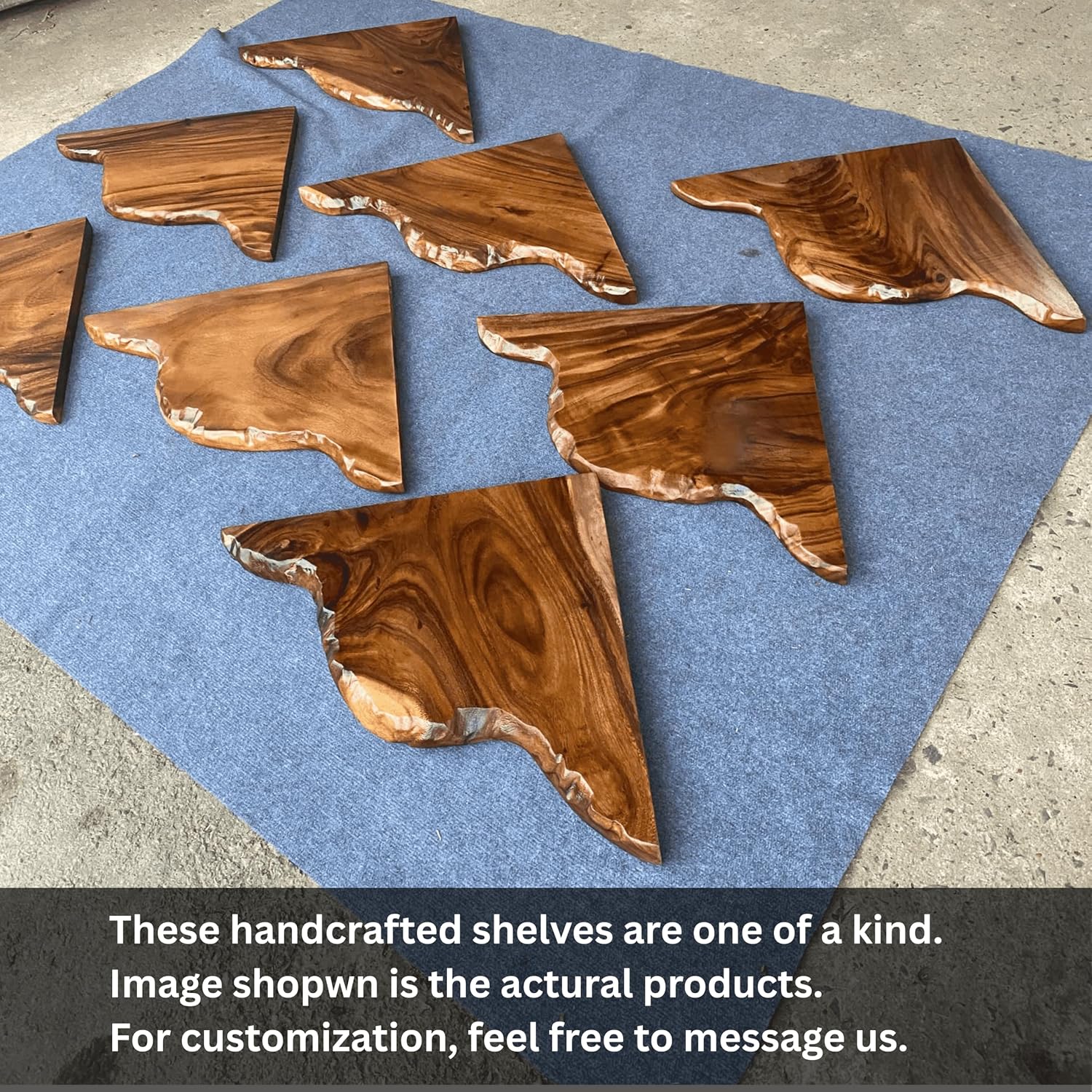 Live Edge Corner Floating Shelves - Solid Monkey Pod Wood, Heavy Duty Hidden Brackets, Handcrafted Farmhouse Wall Mounted Decor for Bedroom & Living Room - Natural, 9.8 x 9.8 x 2.0 in, Set of 1