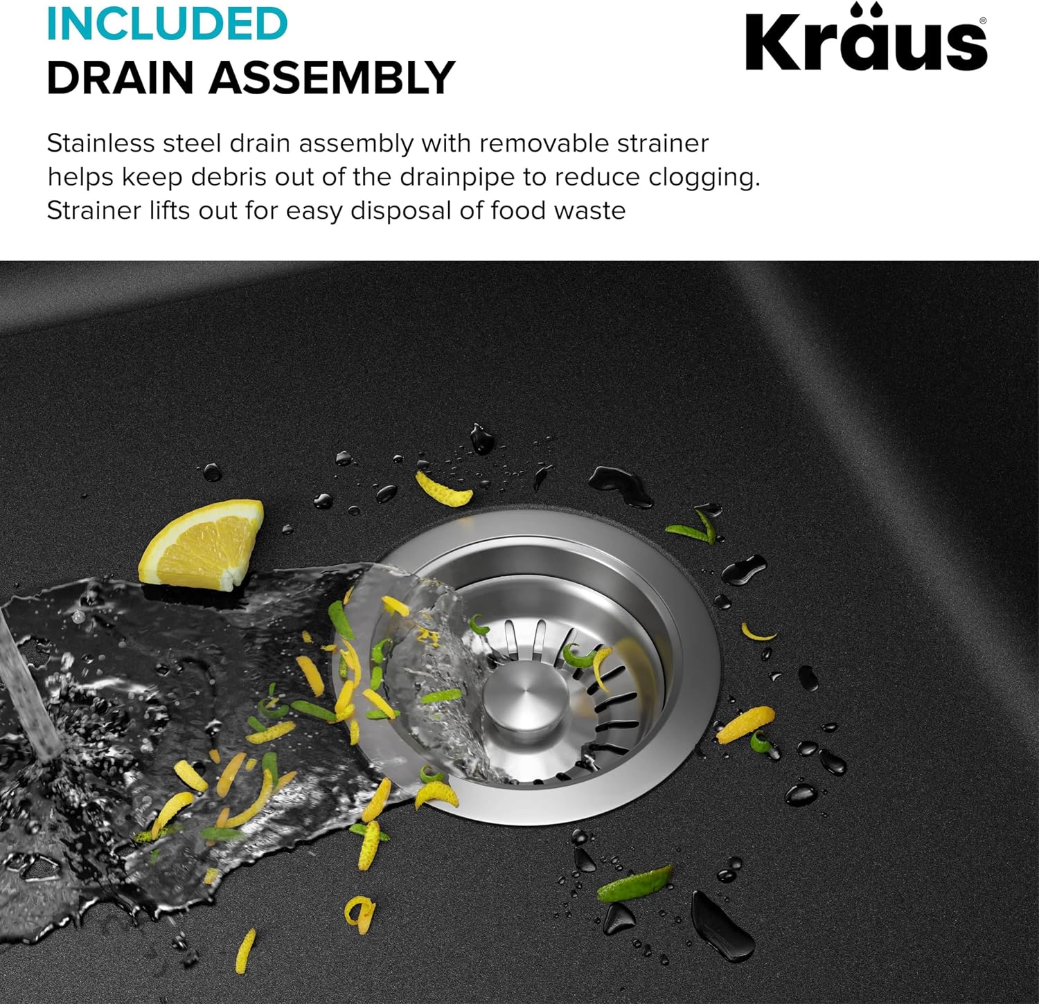 KRAUS Forteza 33-inch Drop In/Undermount 60/40 Double Bowl Granite Kitchen Sink in Black, KGD-50BLACK