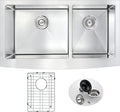 ANZZI Elysian 33' Farmhouse Stainless Steel 60/40 Double Bowl Kitchen Sink in Brushed Satin with Strainer, 18 Gauge Large Dual Deep Soak Basin Commercial Utility Prep Work Station, K-AZ3320-4A