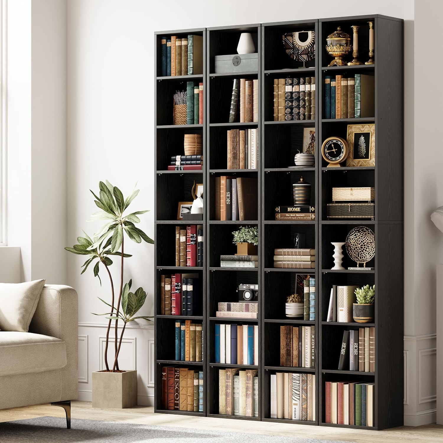 IRONCK Tall Narrow Bookshelf 8 Tiers 71in Set of 2, Compact Corner Bookcase, Easy to Match for Living Room, Office, Study, Bedroom