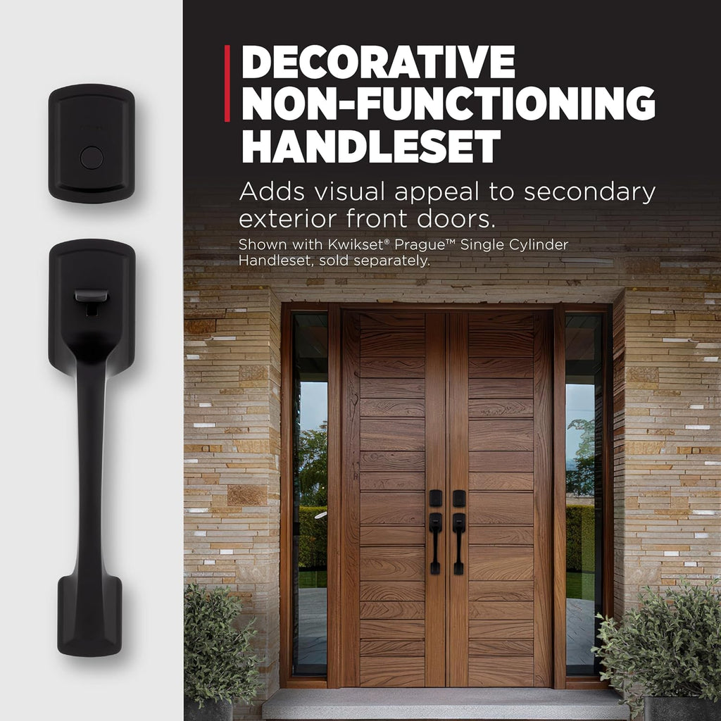 Kwikset Prague Non-Functioning Front Door Lock Handle and Inactive Deadbolt Set with Interior Door Handle, Dummy Handleset Exterior with Interior Knob, Matte Black with Microban Protection