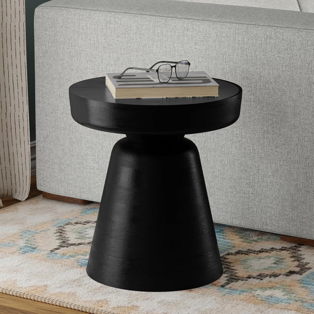 SIMPLIHOME Robbie Accent Table - 16 inch Wide Solid Mango Wood End Table in Black, Boho Contemporary Rustic Side Table for Living Room or Bedroom with Multipurpose Function, Assembled